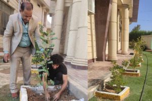 كلية العلوم الاسلامية في جامعة كربلاء تنظم حملة للتشجير وزيادة المساحات الخضراء